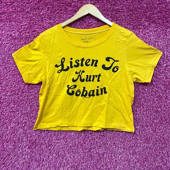 Nirvana Listen To Kurt Cobain Yellow Croptop Large - Picture 1 of 4
